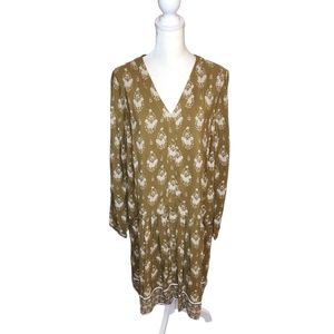 Garnet Hill Floral Print Dropped Waist Button Front Dress with Border